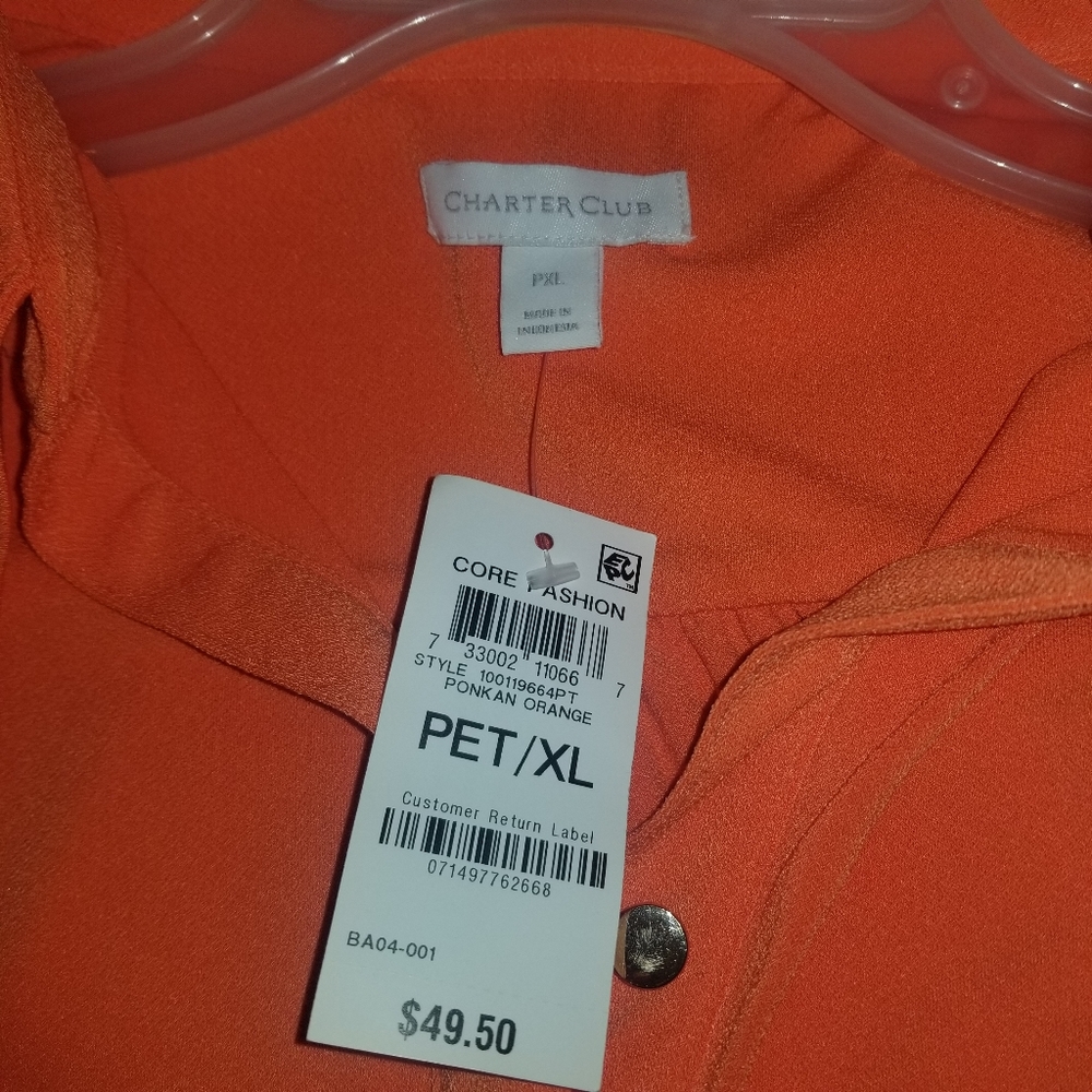 Charter Club Petite XL Orange Top Brand New